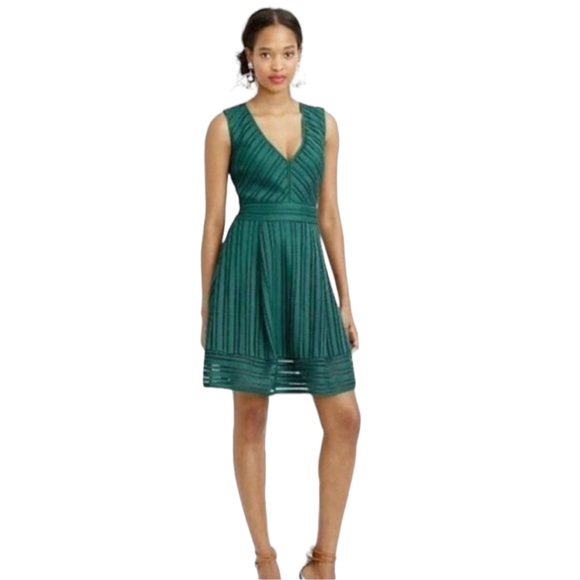 J. Crew Dresses & Skirts - J. Crew A-Line Sleeveless Eyelet Striped V-Neck Swing Dress In Forest Green SZ 4